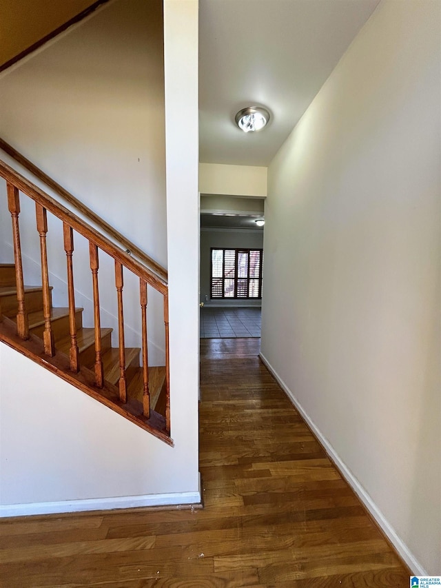 corridor with dark hardwood / wood-style floors