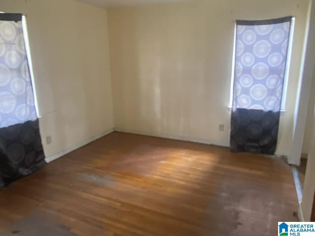 spare room featuring wood-type flooring