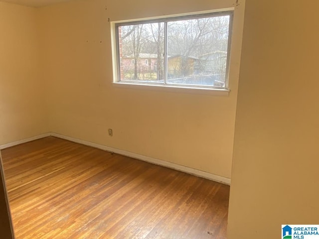 spare room featuring wood-type flooring and plenty of natural light