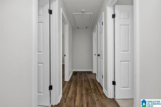 hall with dark wood-type flooring