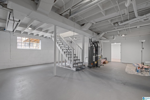 basement featuring water heater