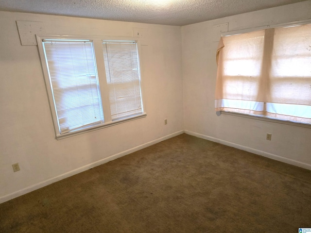 carpeted empty room with a textured ceiling