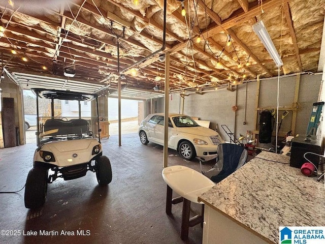 garage with a garage door opener