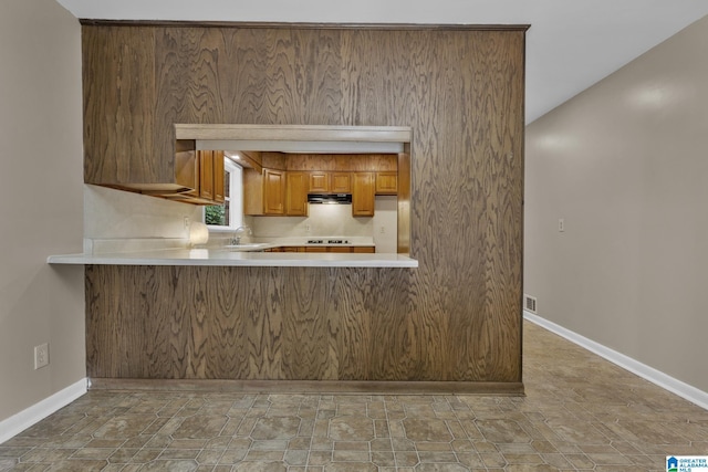 kitchen featuring black cooktop, sink, and kitchen peninsula