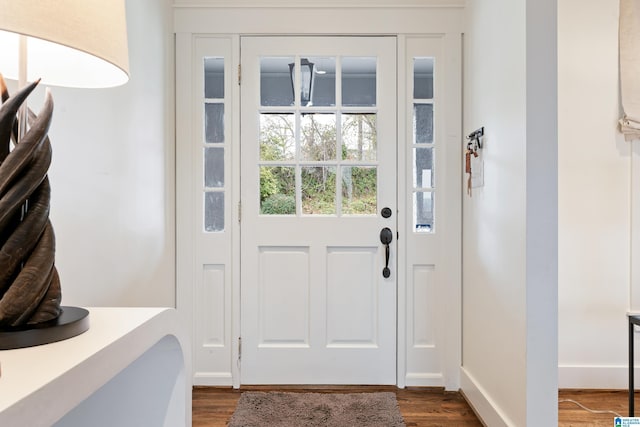 doorway to outside with dark hardwood / wood-style floors