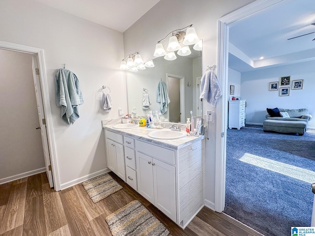 bathroom with vanity and hardwood / wood-style floors