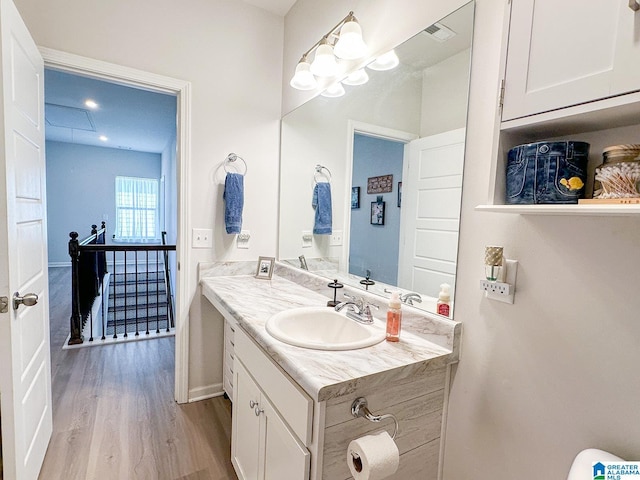 bathroom with wood-type flooring and vanity