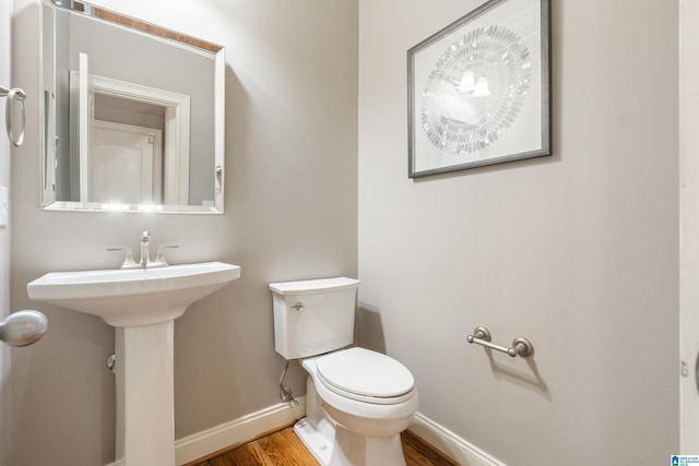 bathroom with wood-type flooring and toilet