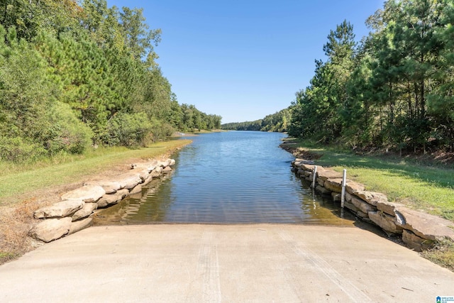 view of dock with a water view