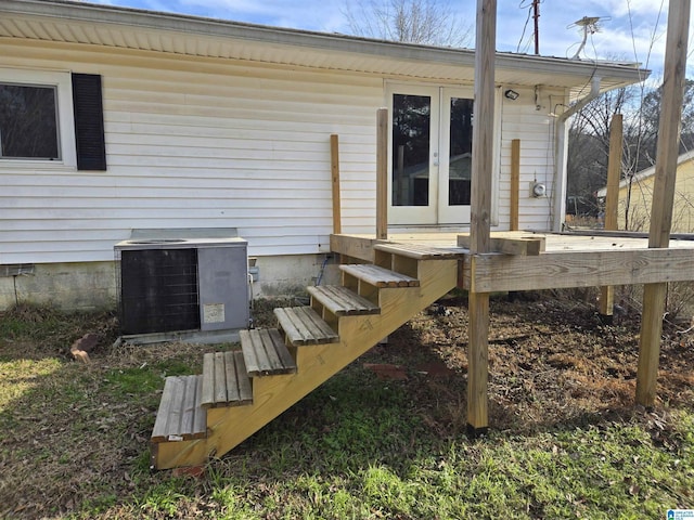 wooden deck with central AC and french doors