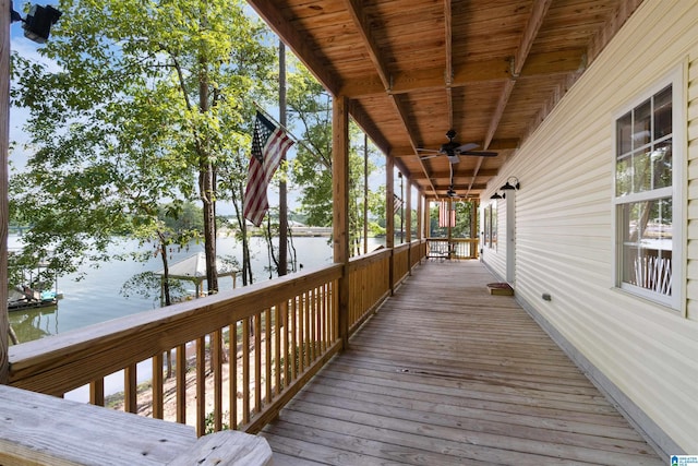 373 Pineywoods Dr, Wedowee, AL 36278 - wooden terrace with a water view and ceiling fan