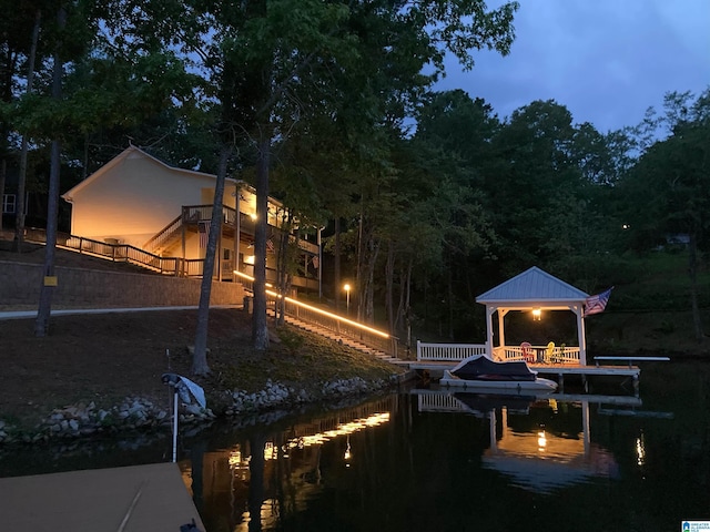 373 Pineywoods Dr, Wedowee, AL 36278 - view of yard featuring a gazebo, a water view, and a boat dock