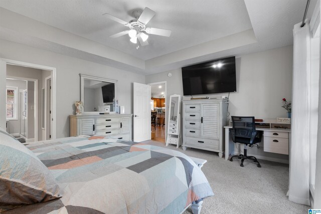 373 Pineywoods Dr, Wedowee, AL 36278 - bedroom with a raised ceiling, light colored carpet, and ceiling fan