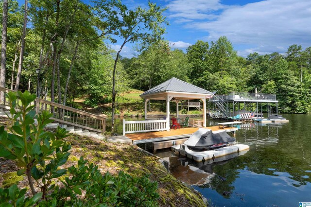373 Pineywoods Dr, Wedowee, AL 36278 - view of dock with a gazebo and a water view