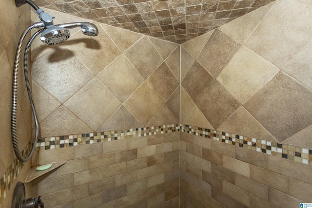 interior details featuring a tile shower