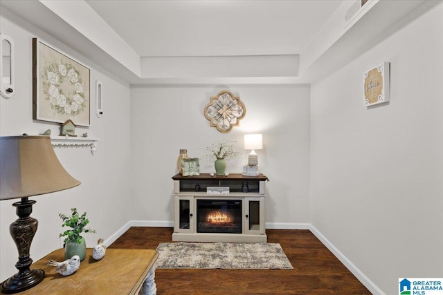 interior space with dark hardwood / wood-style floors