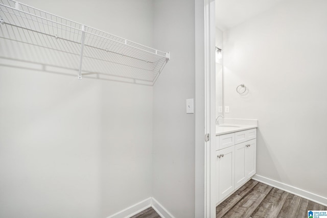 spacious closet featuring dark hardwood / wood-style floors and sink