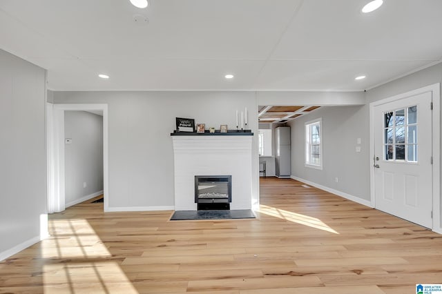 unfurnished living room featuring light hardwood / wood-style flooring