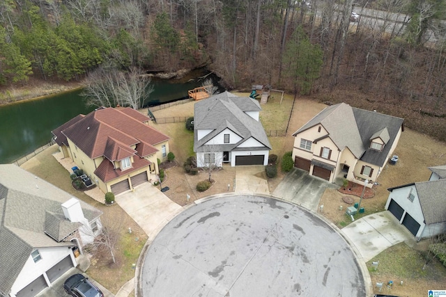 aerial view featuring a water view