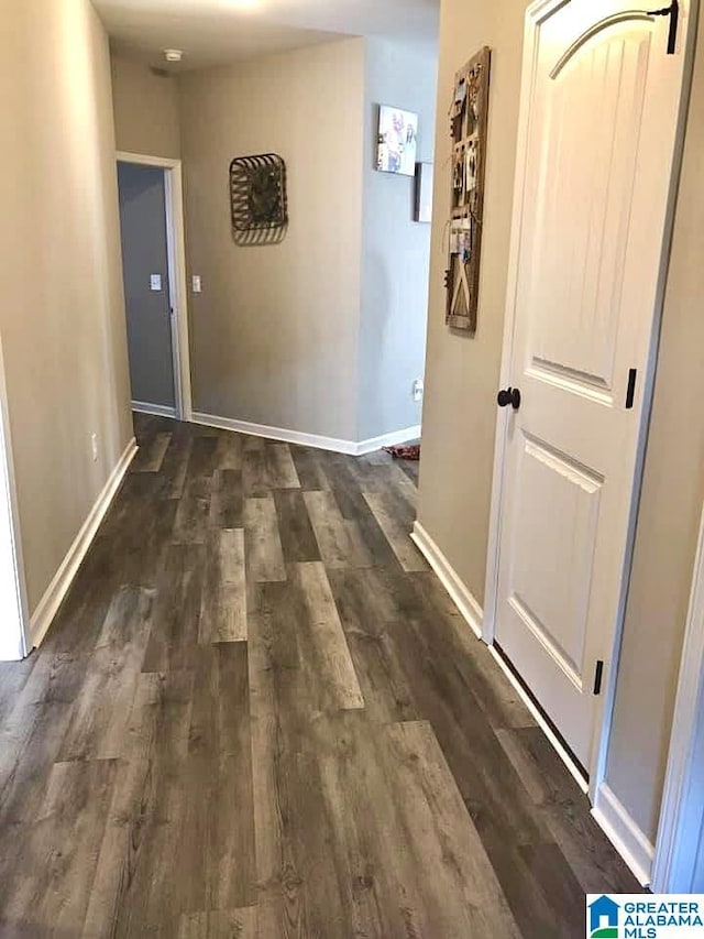 corridor with dark wood-type flooring