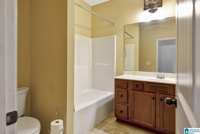 full bathroom featuring vanity, shower / bathing tub combination, and toilet