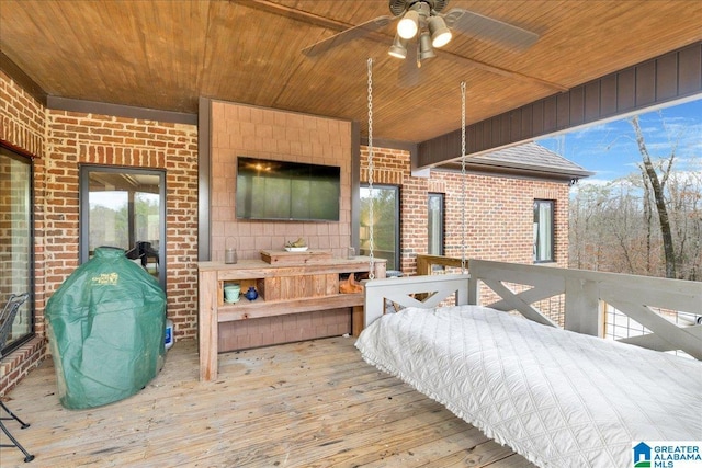 wooden terrace with ceiling fan