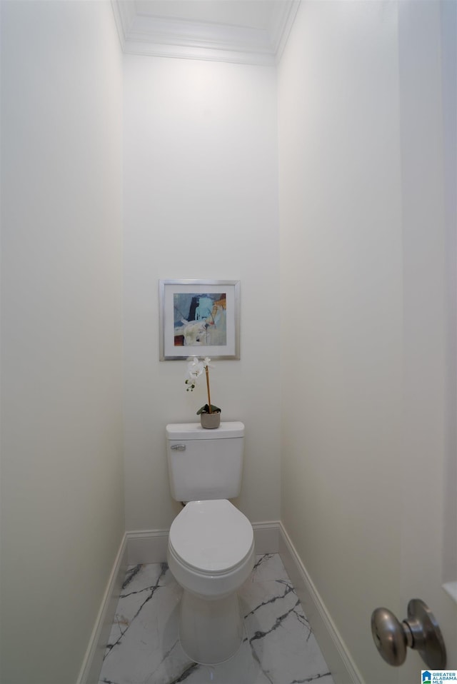 bathroom featuring crown molding and toilet