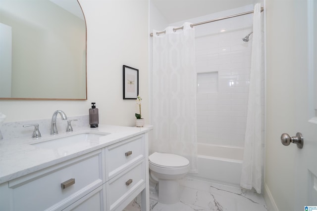 full bathroom featuring vanity, toilet, and shower / bath combo with shower curtain