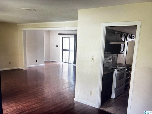 kitchen featuring hardwood / wood-style floors and electric range oven