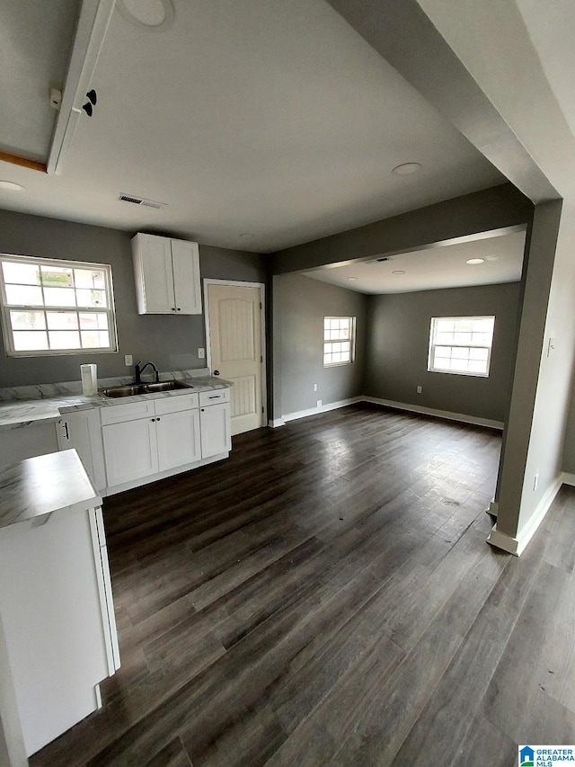 kitchen with white cabinetry, sink, and dark hardwood / wood-style floors