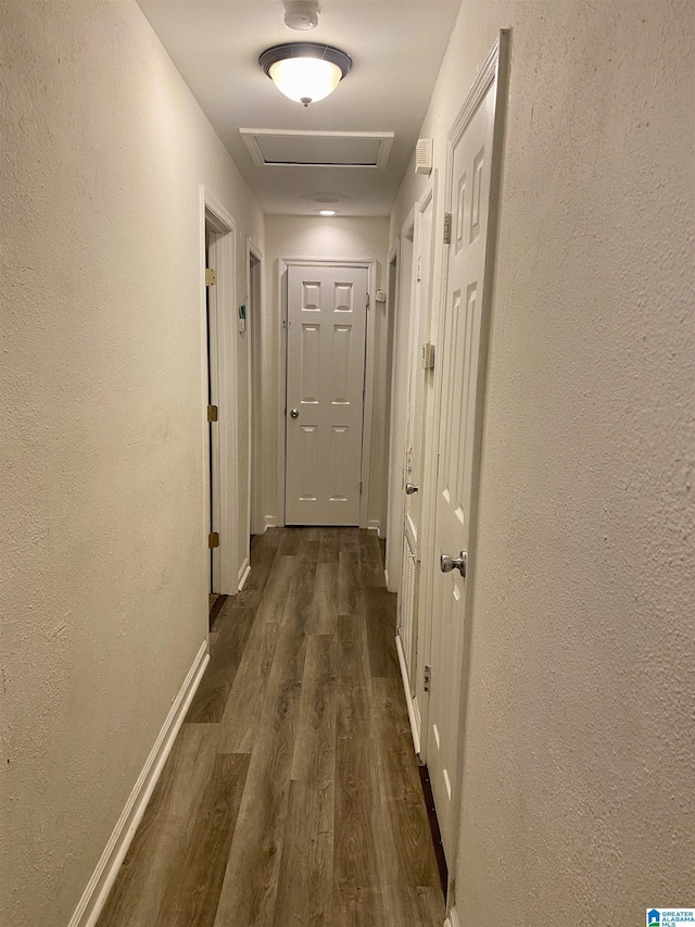 corridor with dark hardwood / wood-style floors