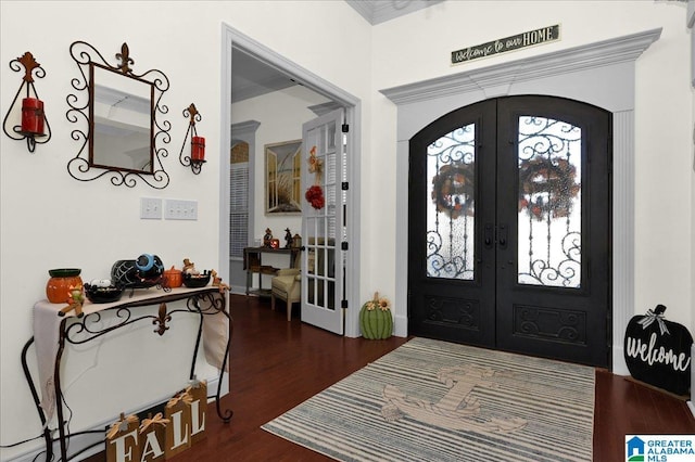 entryway featuring french doors and dark wood-type flooring