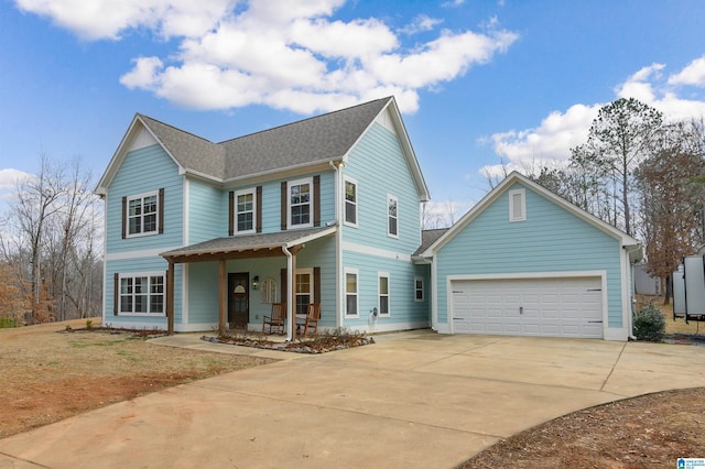 view of front of house featuring a garage and covered porch