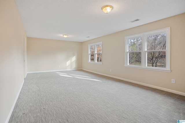 carpeted empty room with a textured ceiling