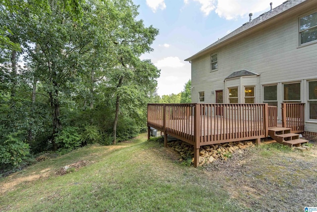 view of yard featuring a wooden deck