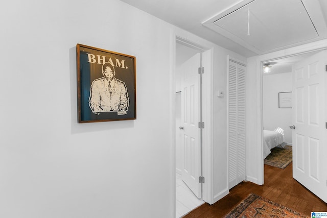 hallway featuring dark wood-type flooring