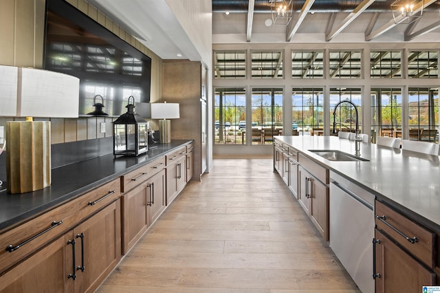 kitchen with sink, light hardwood / wood-style floors, and dishwasher