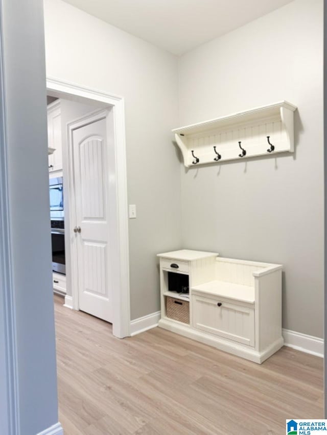 mudroom featuring light wood-type flooring