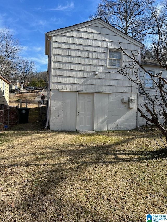 garage with a lawn