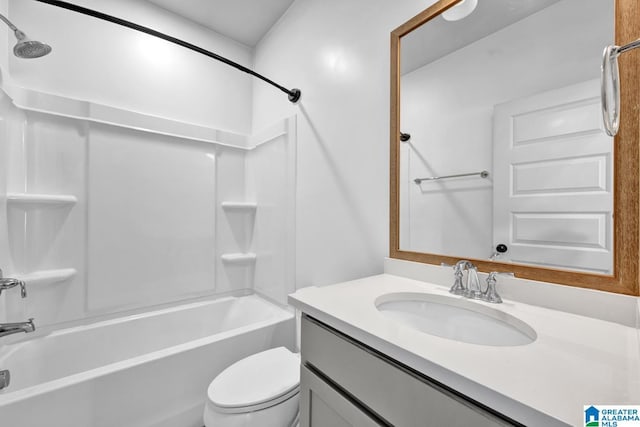 full bathroom with vanity, toilet, and shower / bathing tub combination