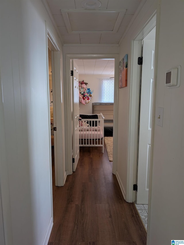 hall with dark wood-type flooring