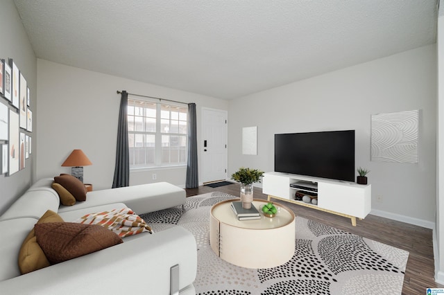 living room featuring hardwood / wood-style floors and a textured ceiling