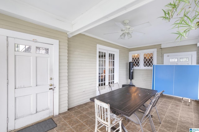 interior space featuring ceiling fan