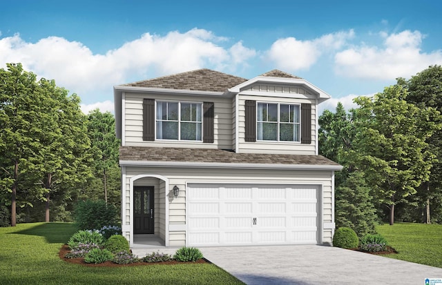 view of front facade featuring a garage and a front yard