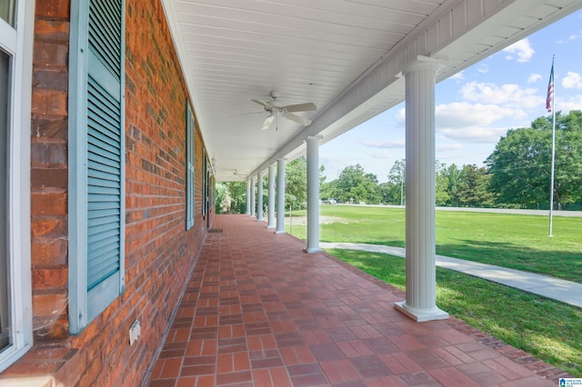 view of patio / terrace featuring ceiling fan