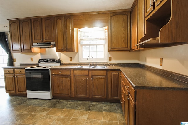 kitchen featuring sink and white electric range