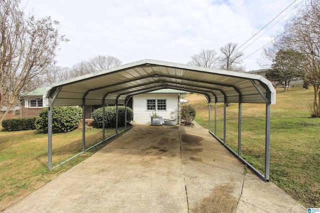 view of vehicle parking featuring a carport and a yard