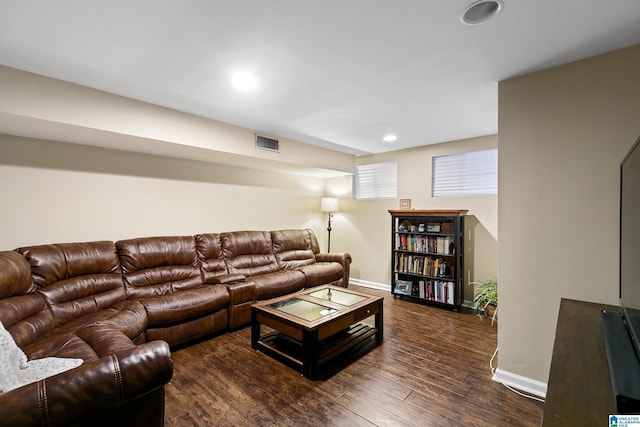 living room featuring dark hardwood / wood-style floors