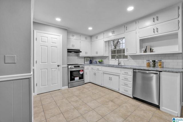 kitchen with white cabinetry, sink, tasteful backsplash, and appliances with stainless steel finishes