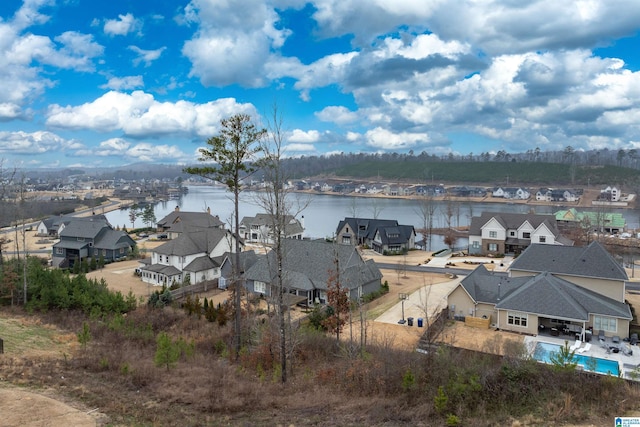 view of water feature with a residential view